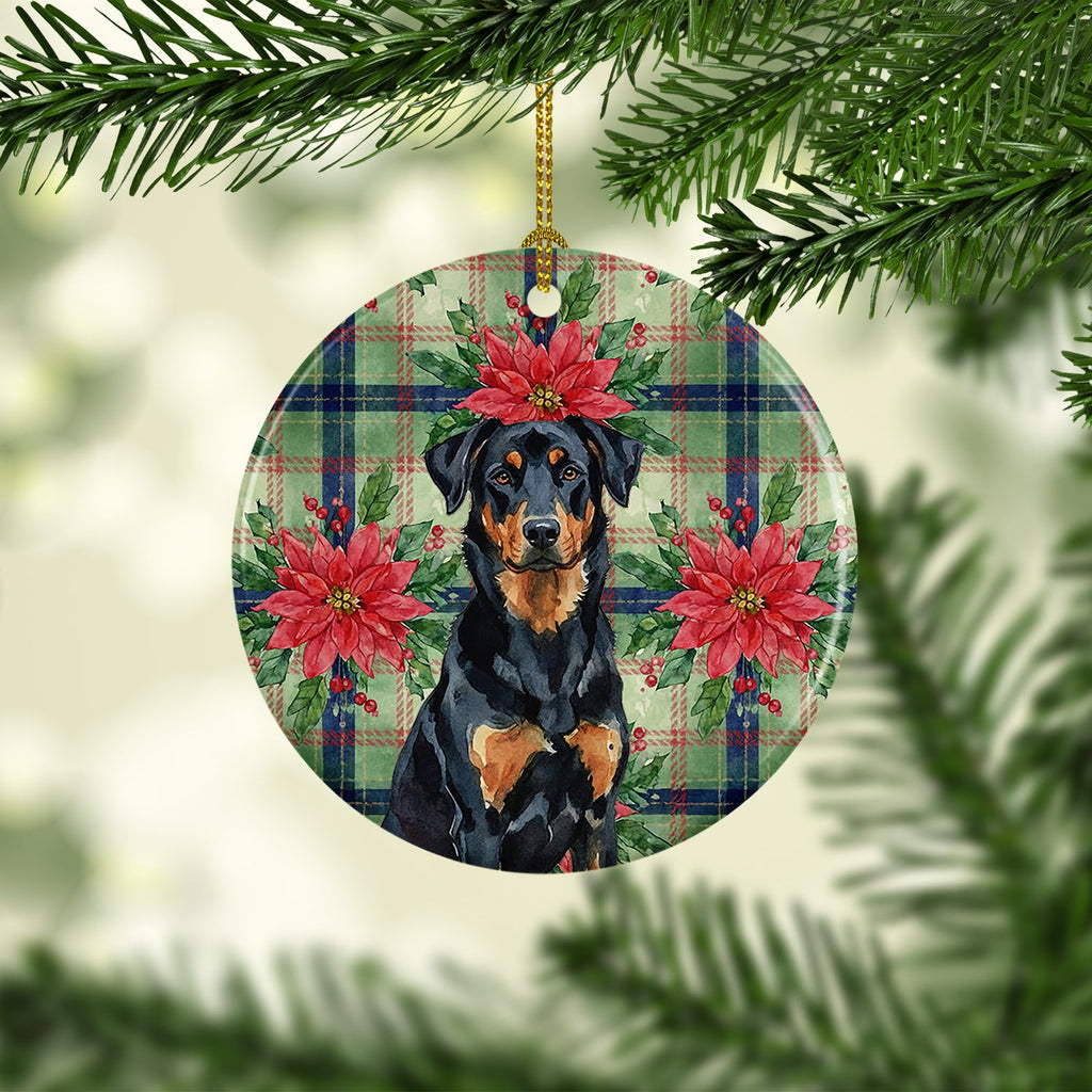 Beauceron Christmas PoinsettIas Ceramic Ornament Christmas Tree Hanging Decorations for Home Christmas Holiday, Party, Gift, 3 in, Multicolor