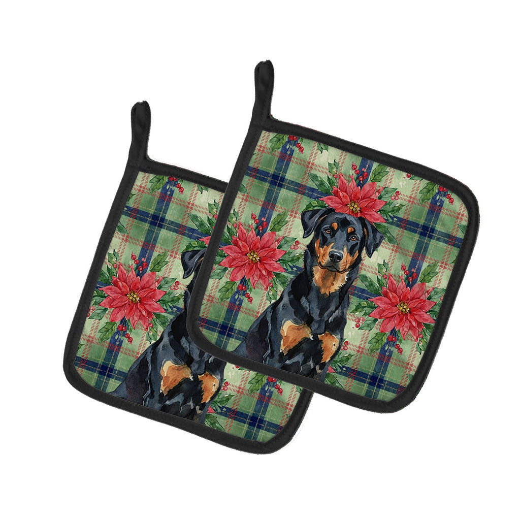Beauceron Christmas PoinsettIas Pot Holder Set of 2 Heat Resistant Quilted Hot Pads 7.5 x 7.5 Inch, Insulated Kitchen Trivets for Cooking & Baking