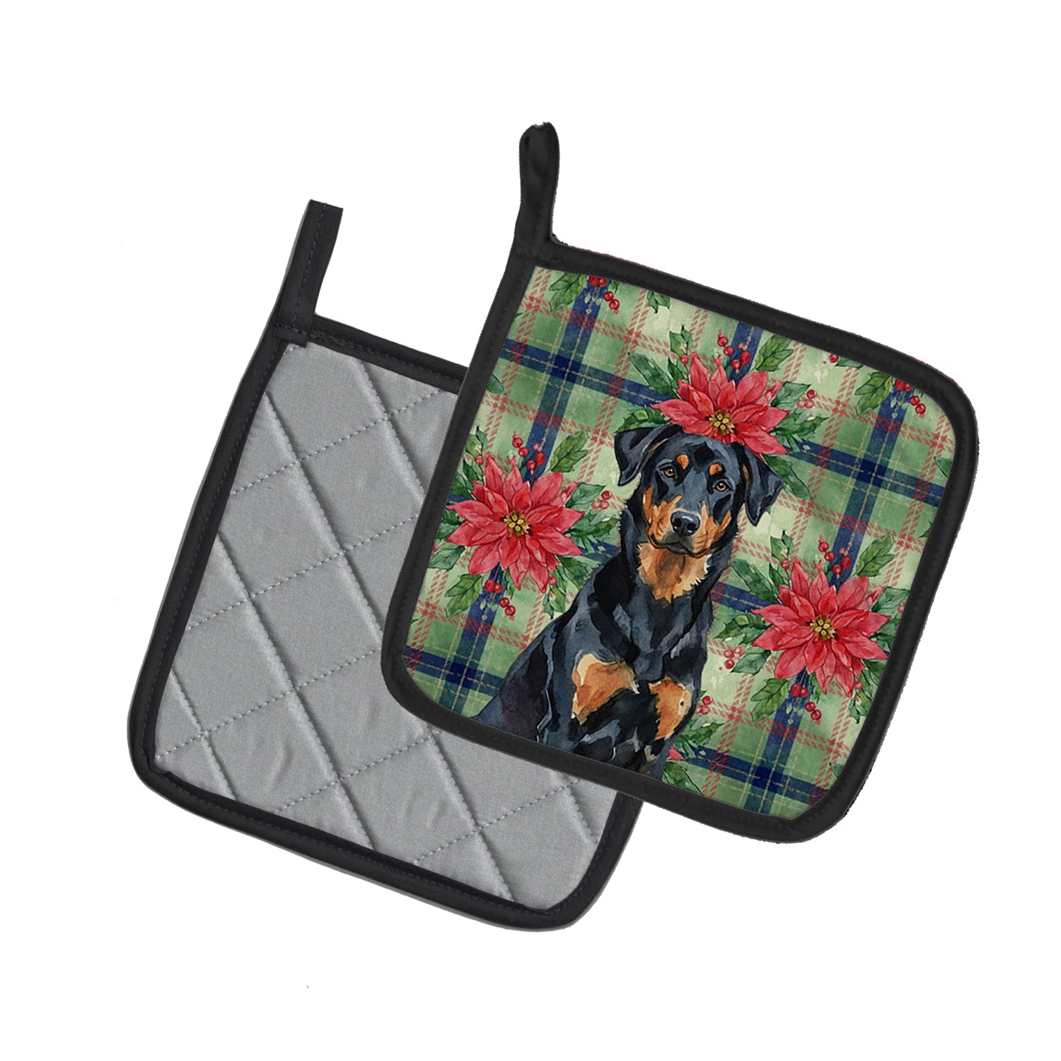 Beauceron Christmas PoinsettIas Pot Holder Set of 2 Heat Resistant Quilted Hot Pads 7.5 x 7.5 Inch, Insulated Kitchen Trivets for Cooking & Baking