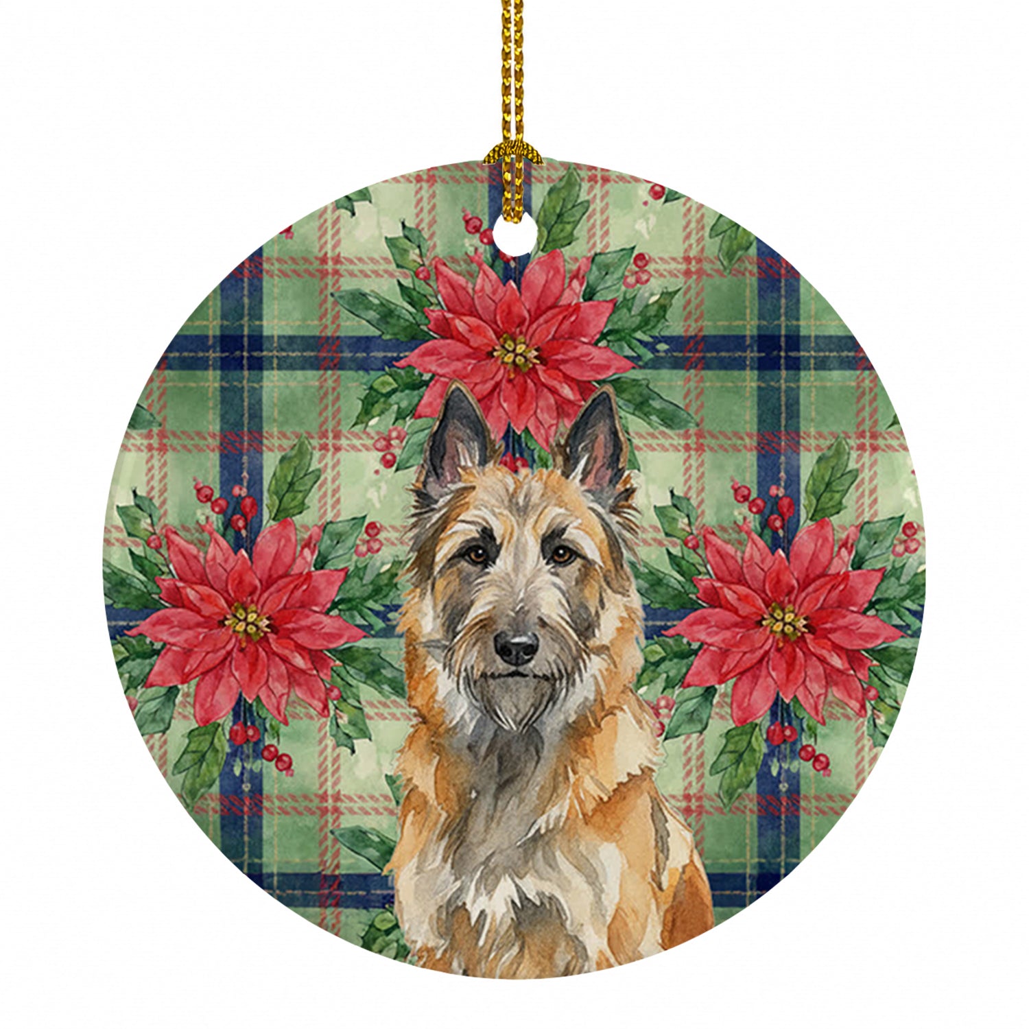 Belgian Laekenois Christmas PoinsettIas Ceramic Ornament Christmas Tree Hanging Decorations for Home Christmas Holiday, Party, Gift, 3 in, Multicolor