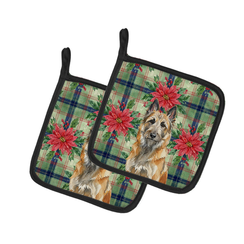 Belgian Laekenois Christmas PoinsettIas Pot Holder Set of 2 Heat Resistant Quilted Hot Pads 7.5 x 7.5 Inch, Insulated Kitchen Trivets for Cooking & Baking