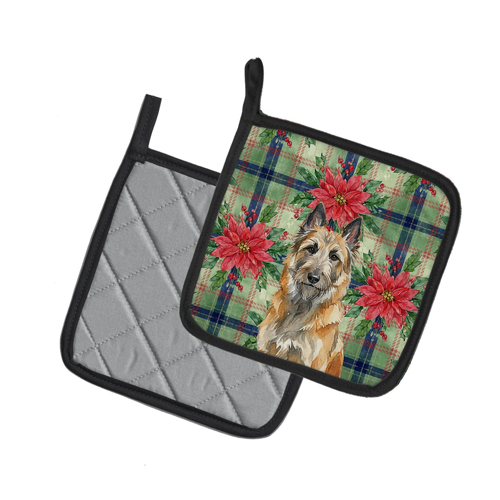 Belgian Laekenois Christmas PoinsettIas Pot Holder Set of 2 Heat Resistant Quilted Hot Pads 7.5 x 7.5 Inch, Insulated Kitchen Trivets for Cooking & Baking