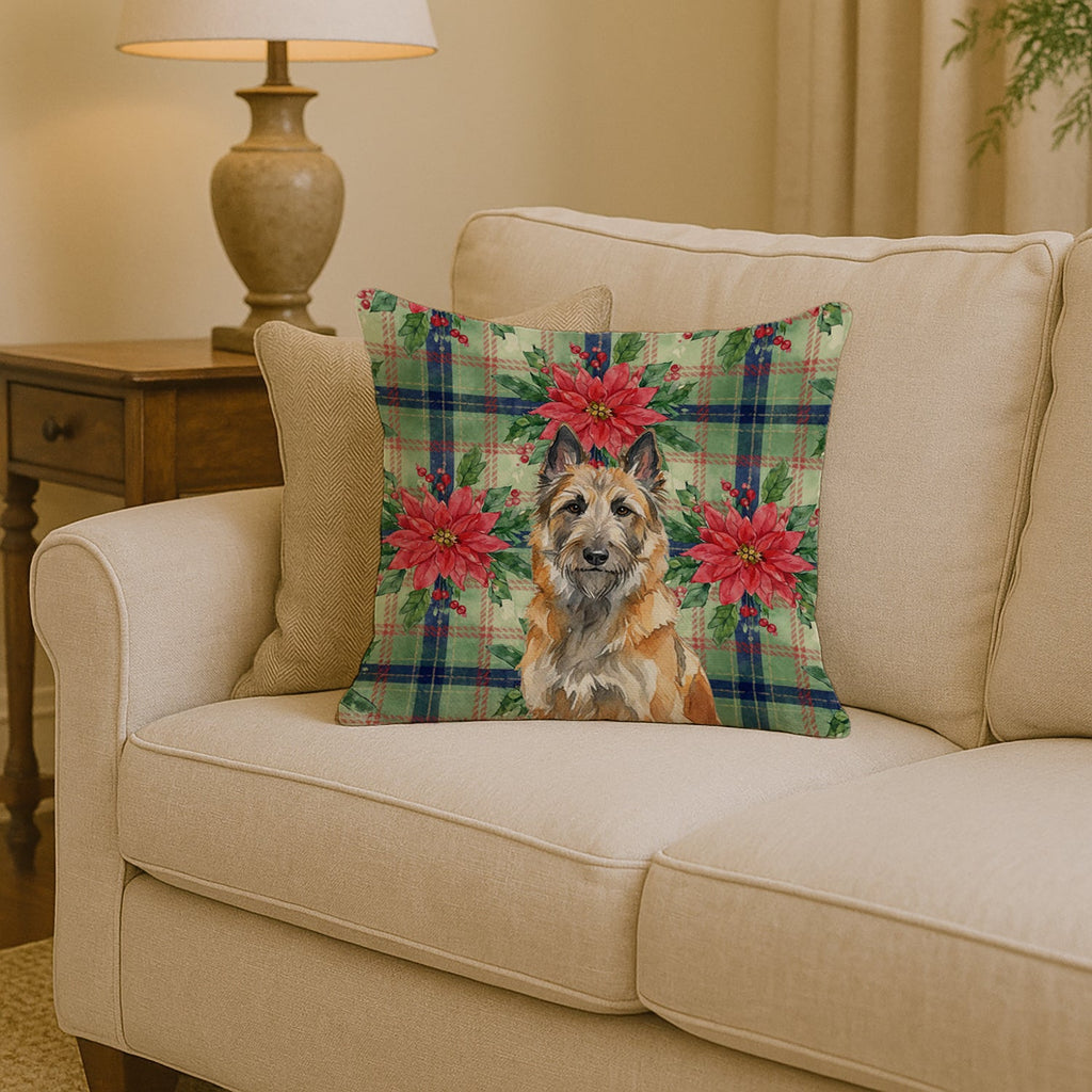 Belgian Laekenois Christmas PoinsettIas Decorative Throw Pillow 14x14 Indoor Outdoor Accent Cushion, Fabric Cover with Insert for Sofa, Bed, Porch & Living Room