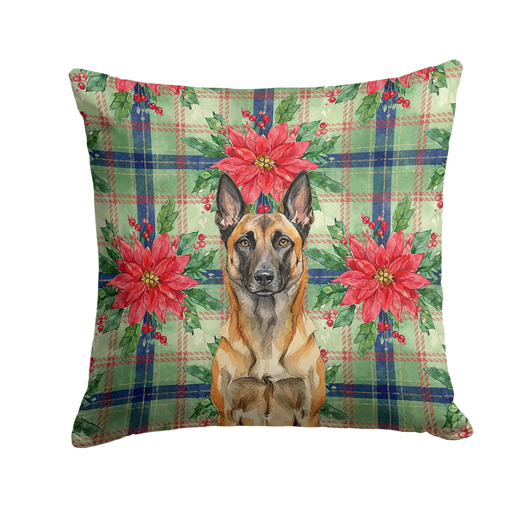 Belgian Malinois Christmas PoinsettIas Decorative Throw Pillow 14x14 Indoor Outdoor Accent Cushion, Fabric Cover with Insert for Sofa, Bed, Porch & Living Room