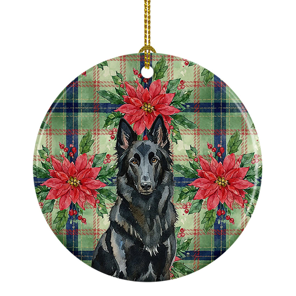 Belgian Sheepdog Groenendael Christmas PoinsettIas Ceramic Ornament Christmas Tree Hanging Decorations for Home Christmas Holiday, Party, Gift, 3 in, Multicolor