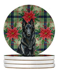 Belgian Sheepdog Groenendael Christmas PoinsettIas Large Sandstone Coasters Pack of 4 Absorbent Round Coasters Decor Gifts for Men or Women, 4 in, Multicolor
