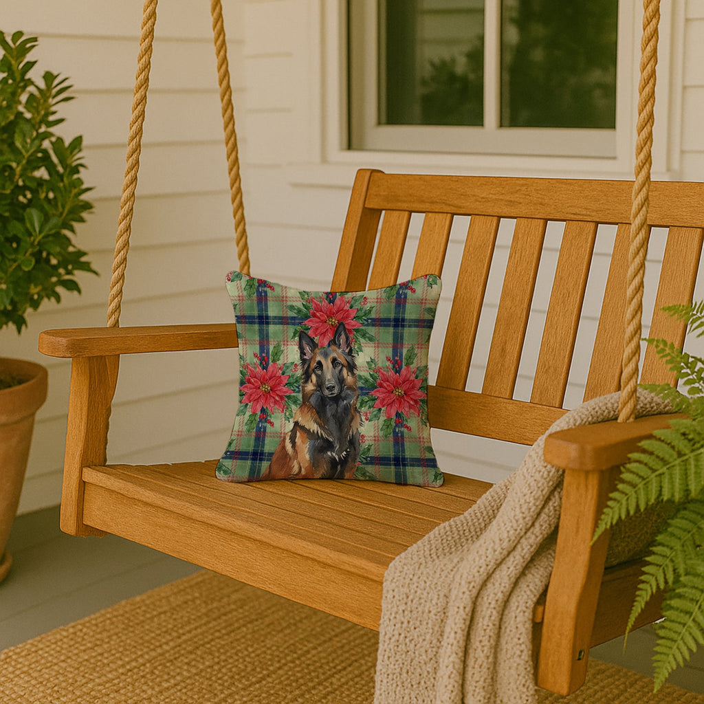 Belgian Tervuren Christmas PoinsettIas Decorative Throw Pillow 14x14 Indoor Outdoor Accent Cushion, Fabric Cover with Insert for Sofa, Bed, Porch & Living Room