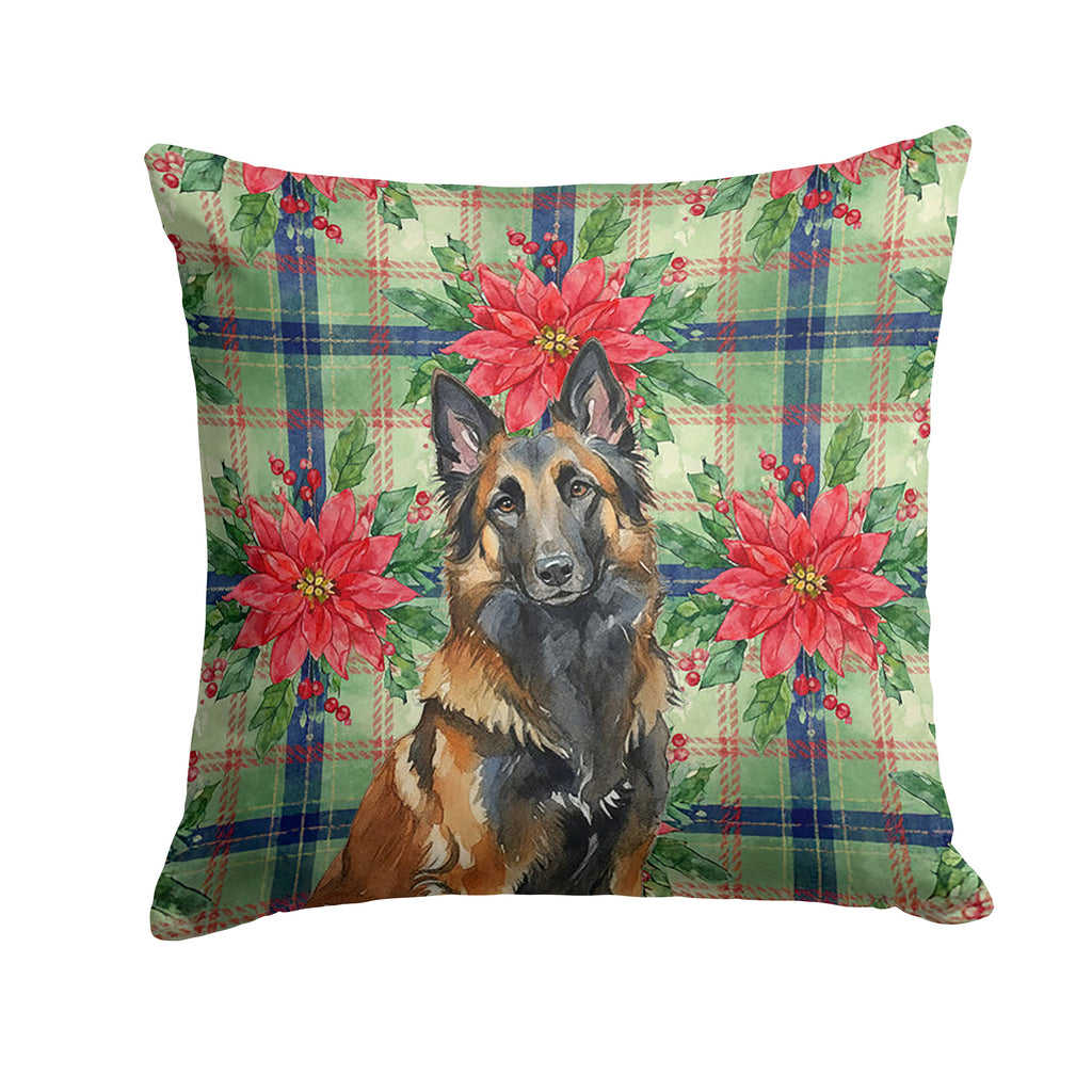 Belgian Tervuren Christmas PoinsettIas Decorative Throw Pillow 18x18 Indoor Outdoor Accent Cushion, Fabric Cover with Insert for Sofa, Bed, Porch & Living Room
