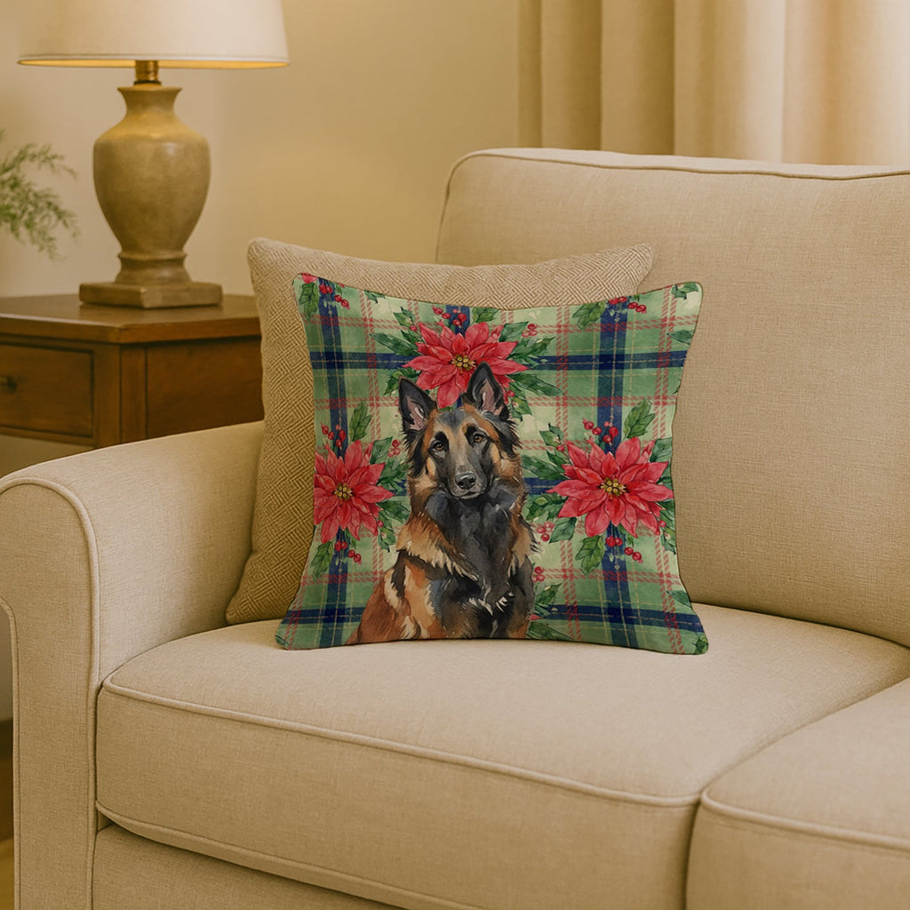 Belgian Tervuren Christmas PoinsettIas Decorative Throw Pillow 18x18 Indoor Outdoor Accent Cushion, Fabric Cover with Insert for Sofa, Bed, Porch & Living Room