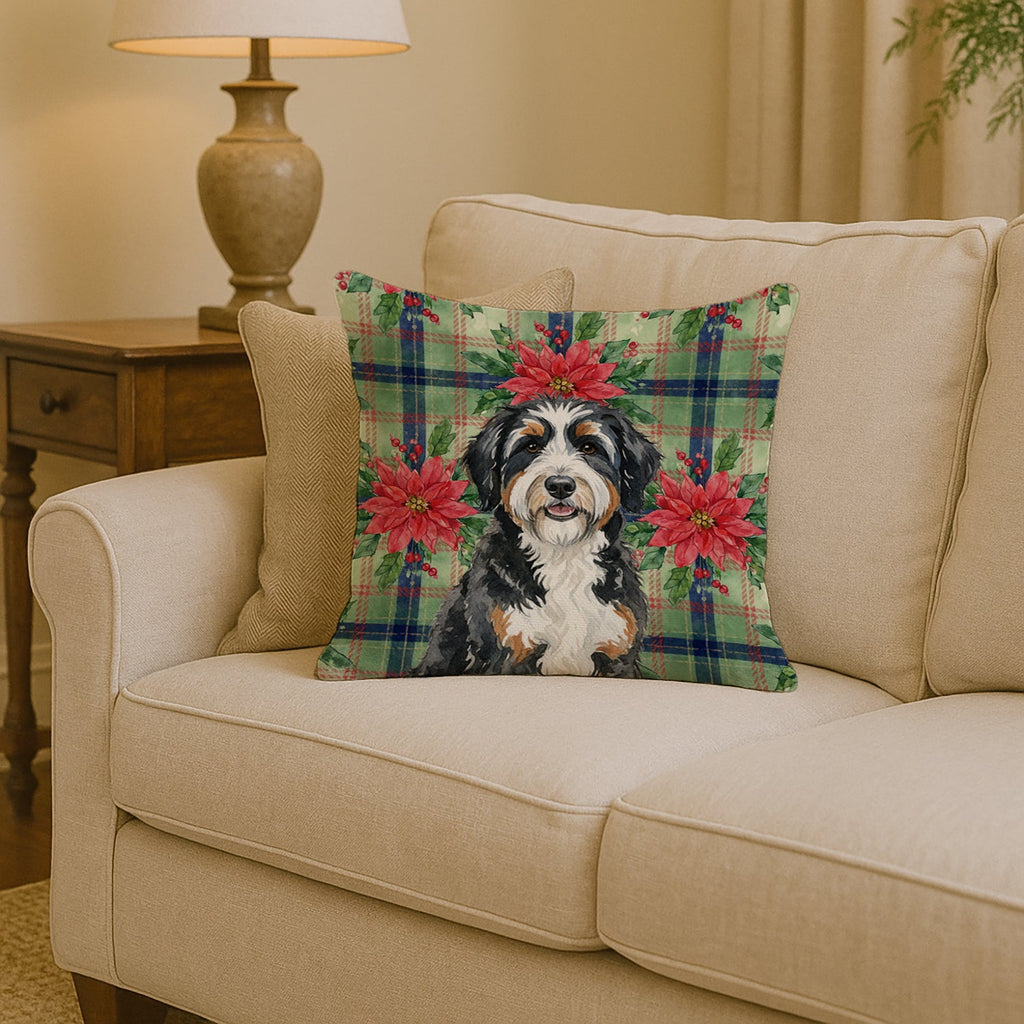 Berndoodle Christmas PoinsettIas Decorative Throw Pillow 14x14 Indoor Outdoor Accent Cushion, Fabric Cover with Insert for Sofa, Bed, Porch & Living Room