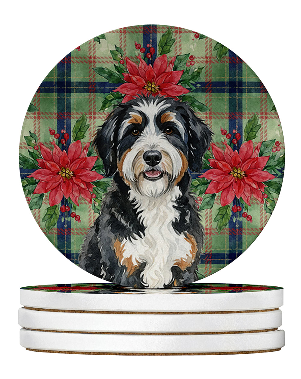Berndoodle Christmas PoinsettIas Large Sandstone Coasters Pack of 4 Absorbent Round Coasters Decor Gifts for Men or Women, 4 in, Multicolor