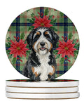 Berndoodle Christmas PoinsettIas Large Sandstone Coasters Pack of 4 Absorbent Round Coasters Decor Gifts for Men or Women, 4 in, Multicolor