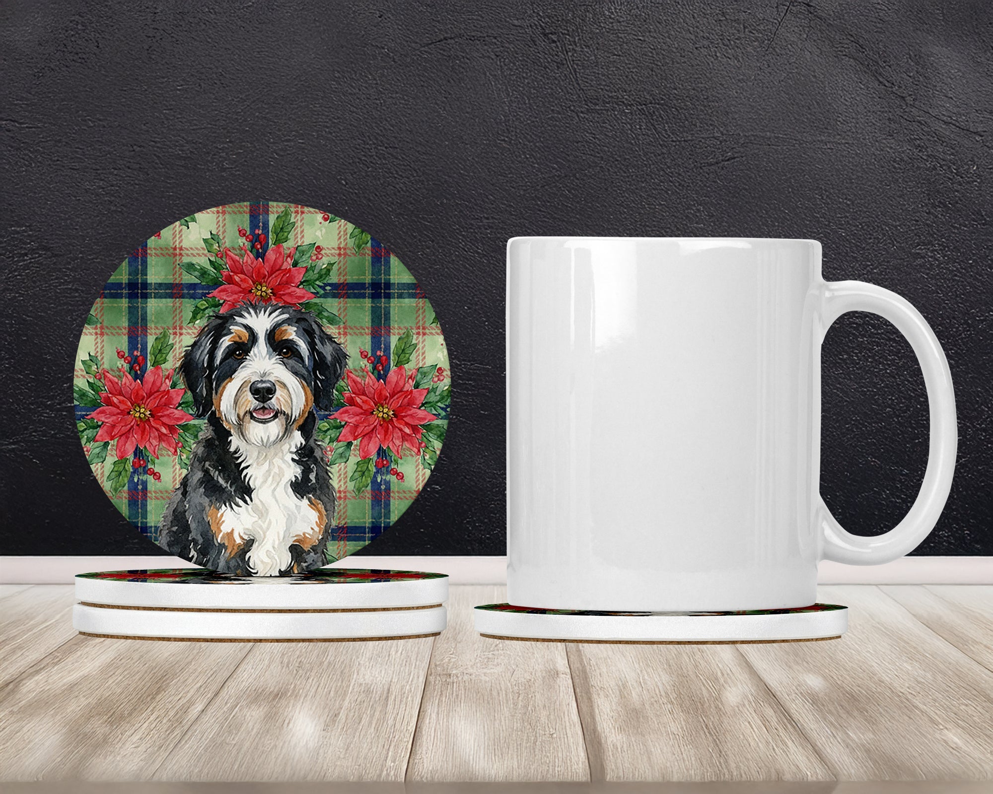 Berndoodle Christmas PoinsettIas Large Sandstone Coasters Pack of 4 Absorbent Round Coasters Decor Gifts for Men or Women, 4 in, Multicolor