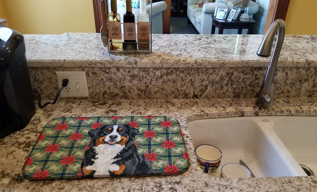 Bernese Mountain Dog Christmas PoinsettIas Dish Drying Mat Absorbent Dish Drying Mat Pad for Kitchen Counter Dish Drainer Mat for Countertop, 14 x 21", Multicolor