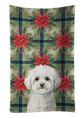 Bichon Frise Christmas PoinsettIas Kitchen Towel Velour Plush Front and Cotton Loop Back Machine Washable