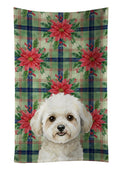 White and Cream Bichon Frise Christmas PoinsettIas Kitchen Towel Velour Plush Front and Cotton Loop Back Machine Washable