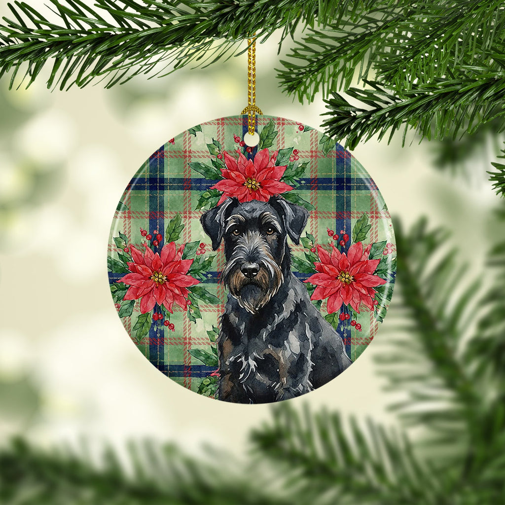 Black Russian Terrier Christmas PoinsettIas Ceramic Ornament Christmas Tree Hanging Decorations for Home Christmas Holiday, Party, Gift, 3 in, Multicolor