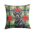 Black Russian Terrier Christmas PoinsettIas Decorative Throw Pillow 14x14 Indoor Outdoor Accent Cushion, Fabric Cover with Insert for Sofa, Bed, Porch & Living Room