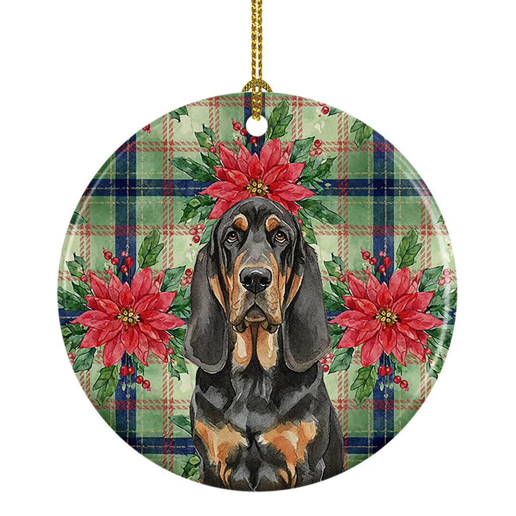 Black and Tan Bloodhound Christmas PoinsettIas Ceramic Ornament Christmas Tree Hanging Decorations for Home Christmas Holiday, Party, Gift, 3 in, Multicolor