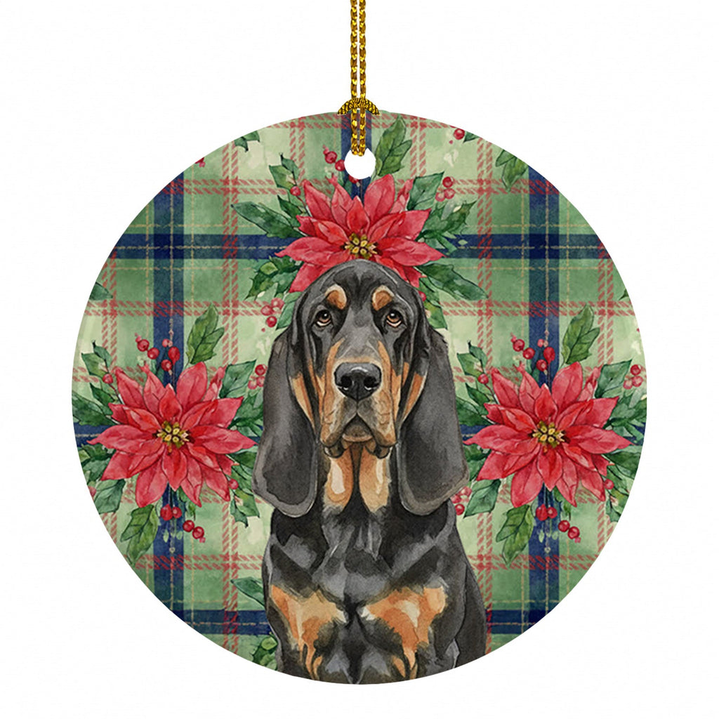 Black and Tan Bloodhound Christmas PoinsettIas Ceramic Ornament Christmas Tree Hanging Decorations for Home Christmas Holiday, Party, Gift, 3 in, Multicolor
