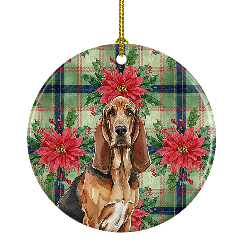 Liver and Tan Bloodhound Christmas PoinsettIas Ceramic Ornament Christmas Tree Hanging Decorations for Home Christmas Holiday, Party, Gift, 3 in, Multicolor