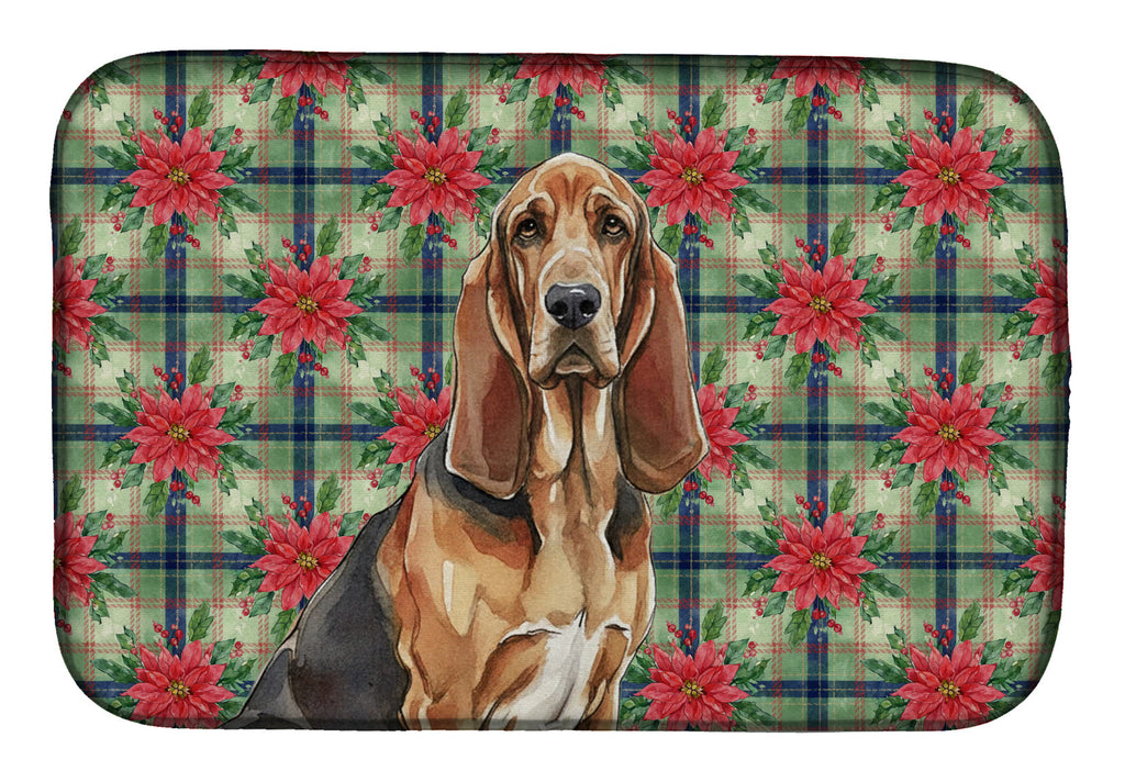 Liver and Tan Bloodhound Christmas PoinsettIas Dish Drying Mat Absorbent Dish Drying Mat Pad for Kitchen Counter Dish Drainer Mat for Countertop, 14 x 21", Multicolor