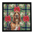 Liver and Tan Bloodhound Christmas PoinsettIas Framed Metal Print Bathroom, Kitchen, Office, Home Decor Wall Art Ready to Hang, Square, 8X8