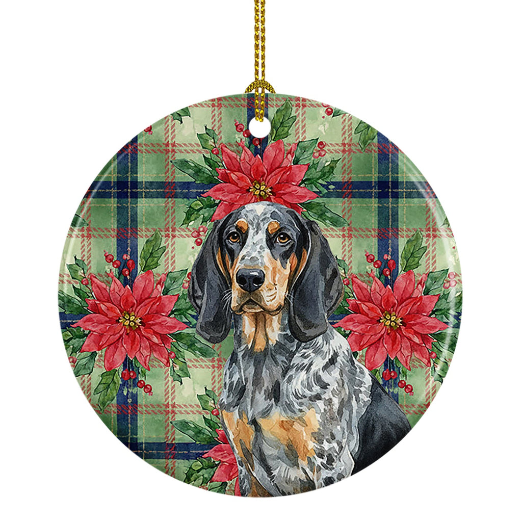 Bluetick Coonhound Christmas PoinsettIas Ceramic Ornament Christmas Tree Hanging Decorations for Home Christmas Holiday, Party, Gift, 3 in, Multicolor