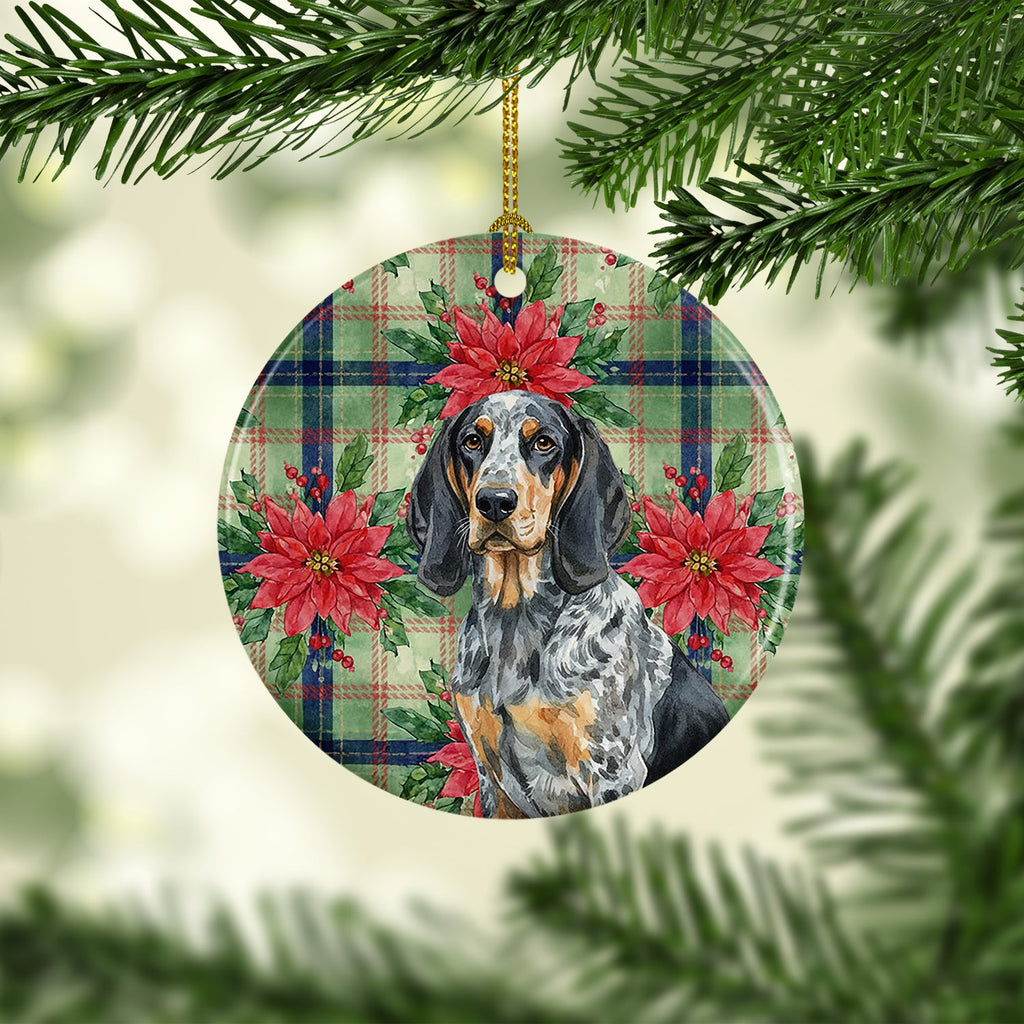 Bluetick Coonhound Christmas PoinsettIas Ceramic Ornament Christmas Tree Hanging Decorations for Home Christmas Holiday, Party, Gift, 3 in, Multicolor
