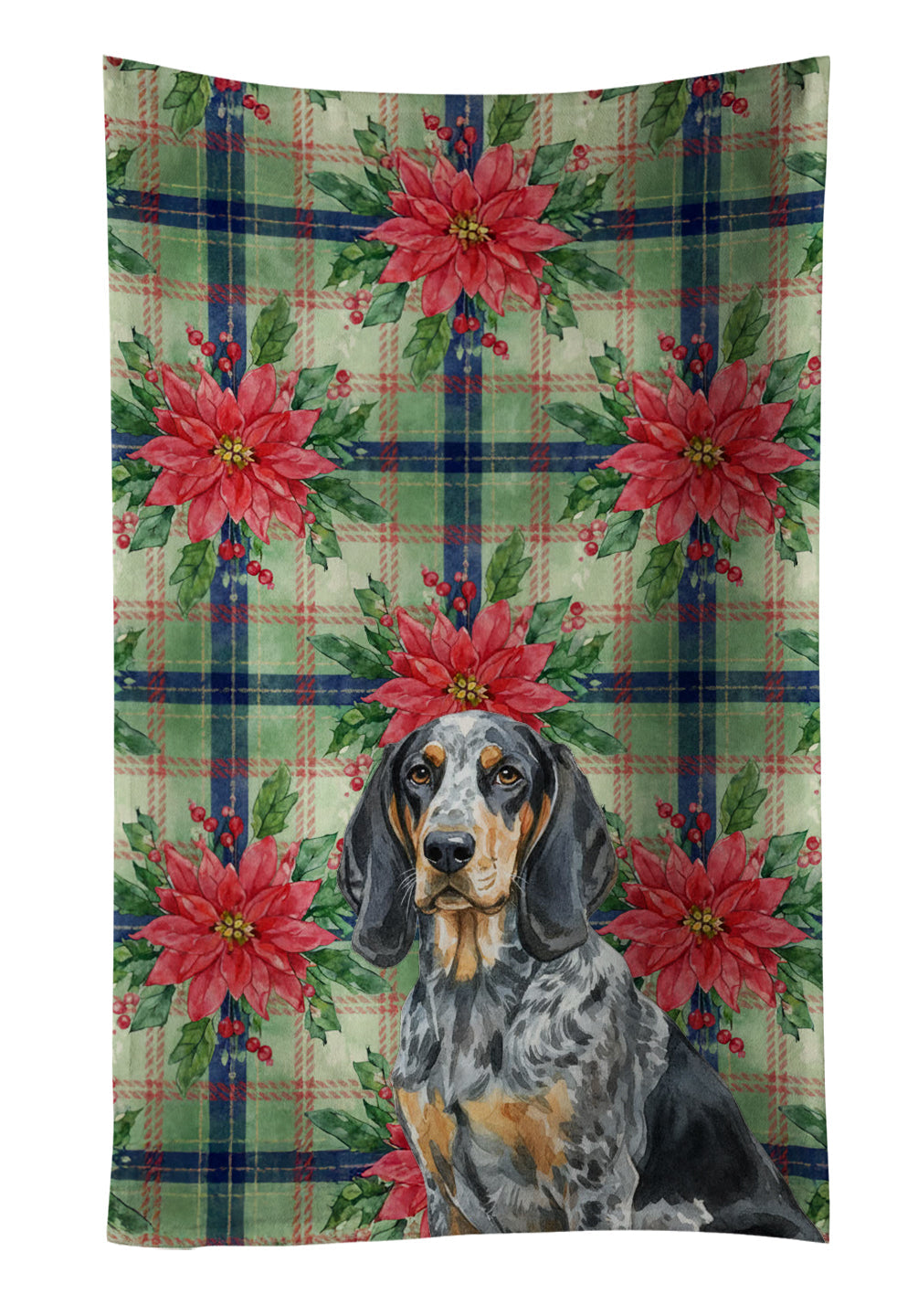 Bluetick Coonhound Christmas PoinsettIas Kitchen Towel Velour Plush Front and Cotton Loop Back Machine Washable