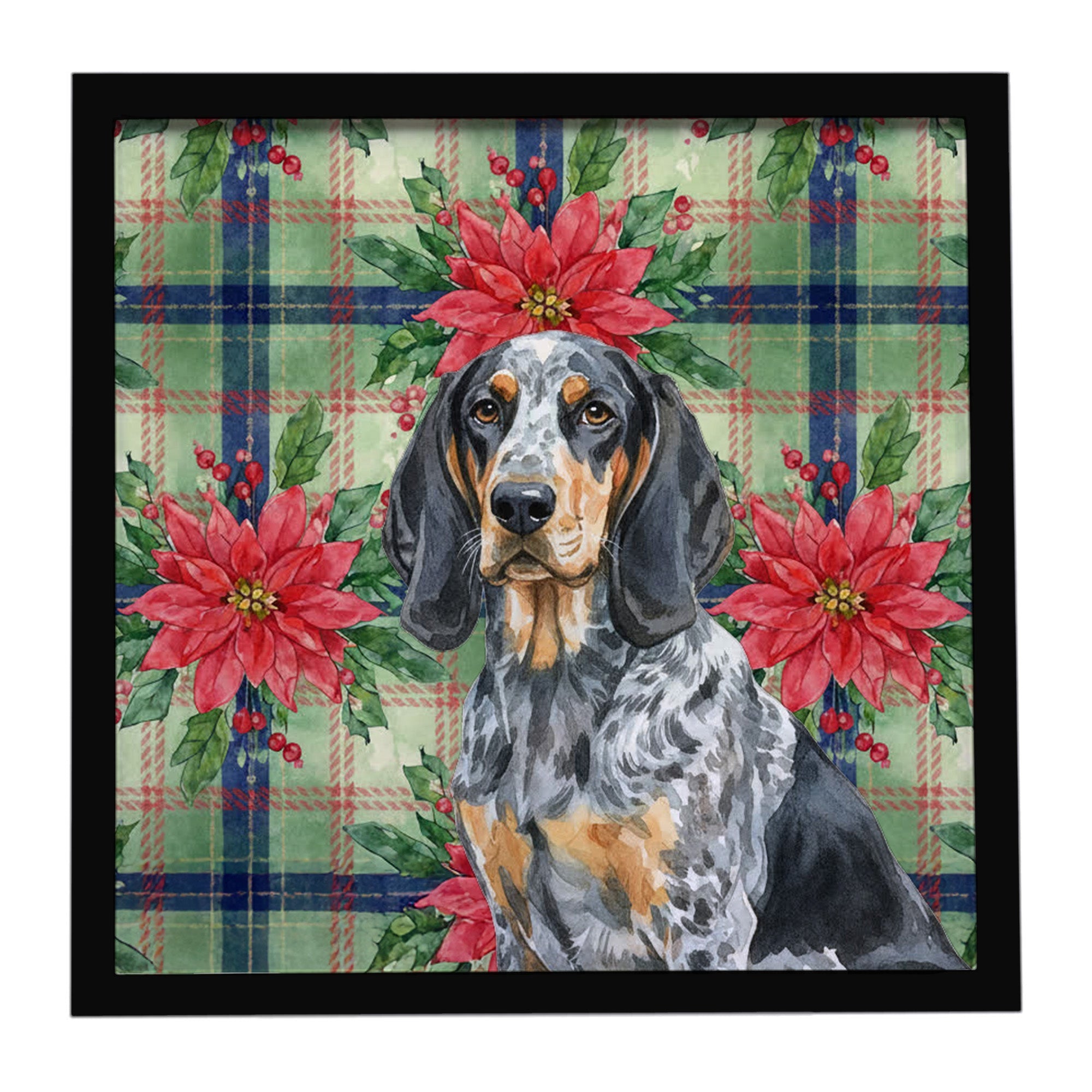 Bluetick Coonhound Christmas PoinsettIas Framed Metal Print Bathroom, Kitchen, Office, Home Decor Wall Art Ready to Hang, Square, 8X8