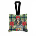 Bluetick Coonhound Christmas PoinsettIas Hanging Square Fabric Ornament 3.5 � 3.5 Decorative Door-Knob & Tree Hanger, Soft Fabric
