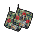 Bluetick Coonhound Christmas PoinsettIas Pot Holder Set of 2 Heat Resistant Quilted Hot Pads 7.5 x 7.5 Inch, Insulated Kitchen Trivets for Cooking & Baking