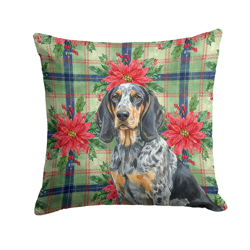 Bluetick Coonhound Christmas PoinsettIas Decorative Throw Pillow 18x18 Indoor Outdoor Accent Cushion, Fabric Cover with Insert for Sofa, Bed, Porch & Living Room
