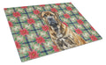 Brindle Boerboel Christmas PoinsettIas Cutting Board Tempered Glass Kitchen Cutting Surface, Heat Resistant Chopping, Non-Slip Feet, Food Prep & Serving