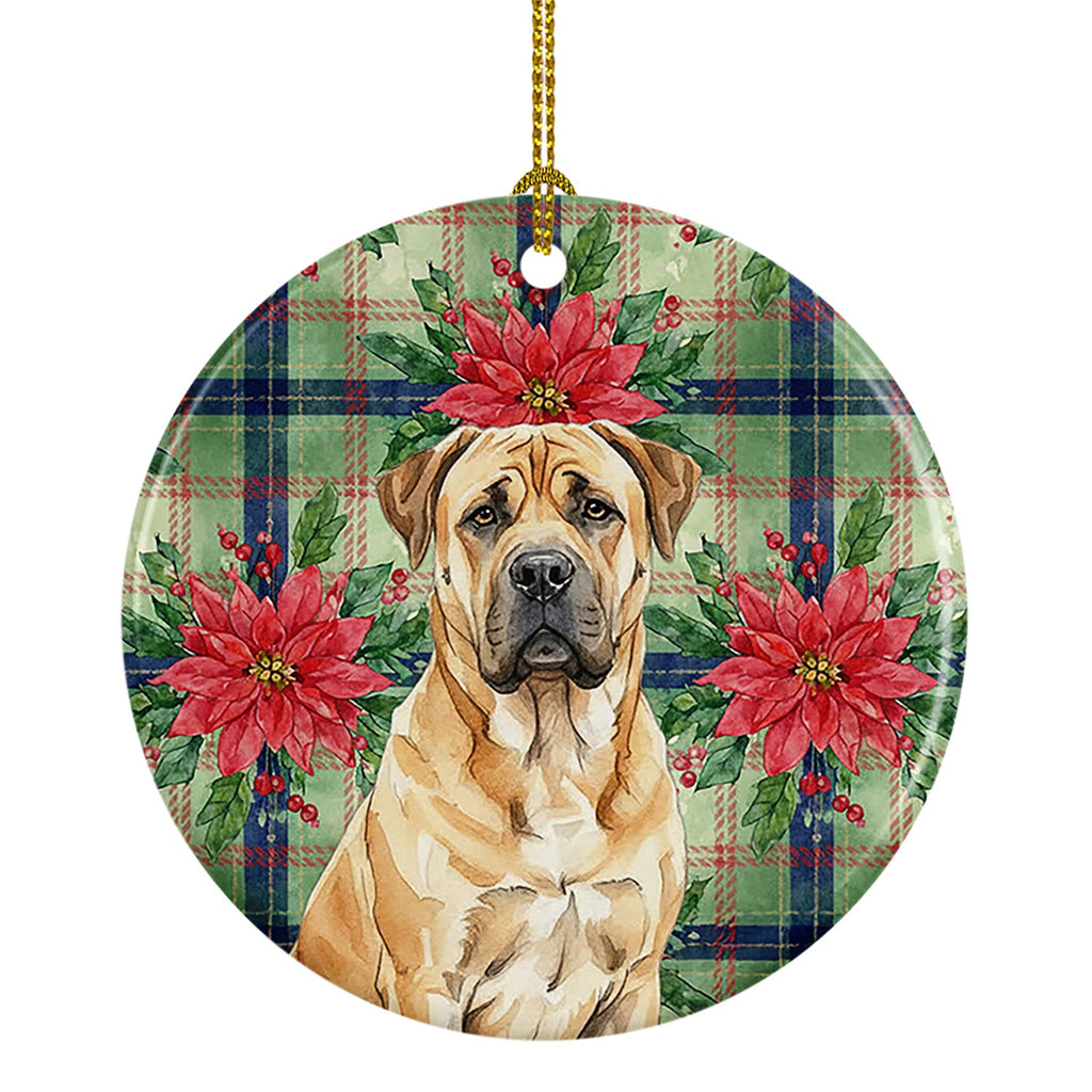 Fawn Boerboel Christmas PoinsettIas Ceramic Ornament Christmas Tree Hanging Decorations for Home Christmas Holiday, Party, Gift, 3 in, Multicolor