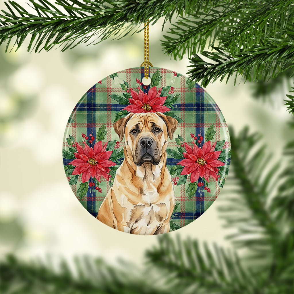 Fawn Boerboel Christmas PoinsettIas Ceramic Ornament Christmas Tree Hanging Decorations for Home Christmas Holiday, Party, Gift, 3 in, Multicolor