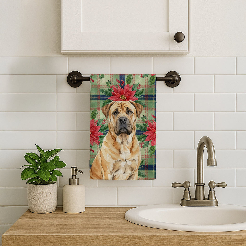 Fawn Boerboel Christmas PoinsettIas Kitchen Towel Velour Plush Front and Cotton Loop Back Machine Washable