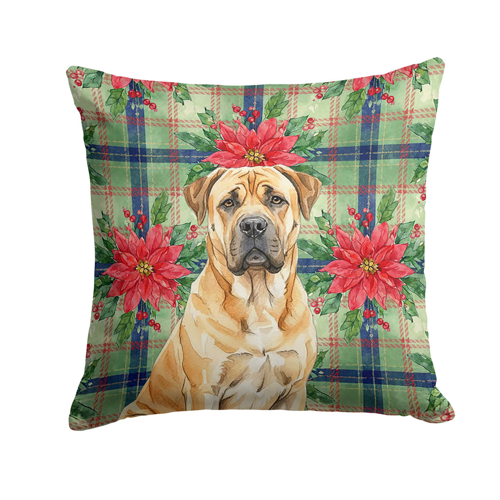 Fawn Boerboel Christmas PoinsettIas Decorative Throw Pillow 14x14 Indoor Outdoor Accent Cushion, Fabric Cover with Insert for Sofa, Bed, Porch & Living Room