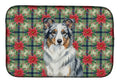 Blue Merle Border Collie Christmas PoinsettIas Dish Drying Mat Absorbent Dish Drying Mat Pad for Kitchen Counter Dish Drainer Mat for Countertop, 14 x 21", Multicolor