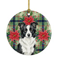 Border Collie Christmas PoinsettIas Ceramic Ornament Christmas Tree Hanging Decorations for Home Christmas Holiday, Party, Gift, 3 in, Multicolor