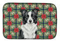 Border Collie Christmas PoinsettIas Dish Drying Mat Absorbent Dish Drying Mat Pad for Kitchen Counter Dish Drainer Mat for Countertop, 14 x 21", Multicolor