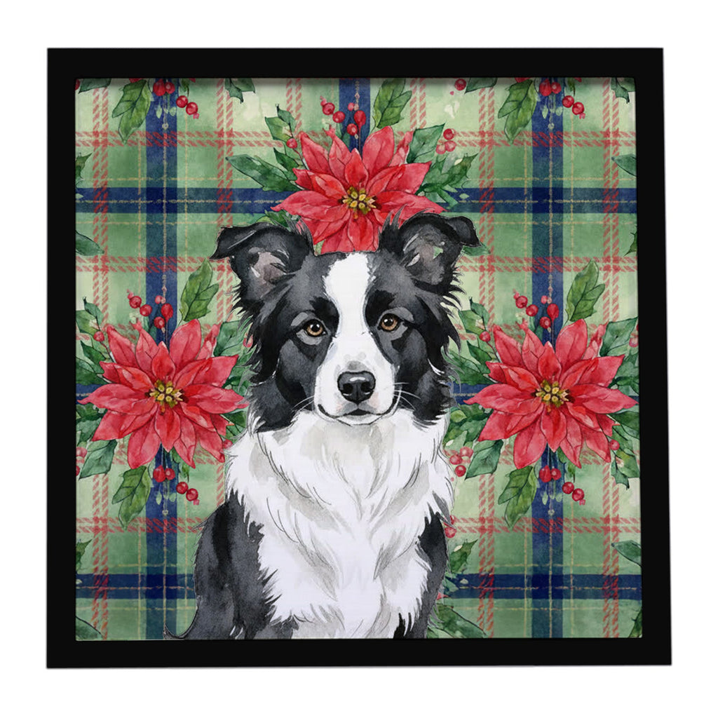 Border Collie Christmas PoinsettIas Framed Metal Print Bathroom, Kitchen, Office, Home Decor Wall Art Ready to Hang, Square, 8X8