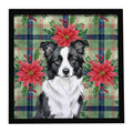 Border Collie Christmas PoinsettIas Framed Metal Print Bathroom, Kitchen, Office, Home Decor Wall Art Ready to Hang, Square, 8X8