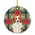 Red and White Border Collie Christmas PoinsettIas Ceramic Ornament Christmas Tree Hanging Decorations for Home Christmas Holiday, Party, Gift, 3 in, Multicolor
