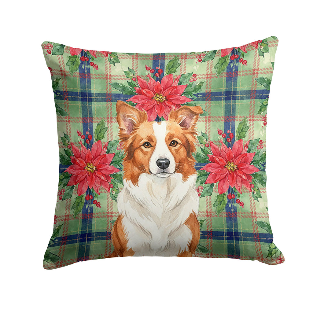 Red and White Border Collie Christmas PoinsettIas Decorative Throw Pillow 14x14 Indoor Outdoor Accent Cushion, Fabric Cover with Insert for Sofa, Bed, Porch & Living Room