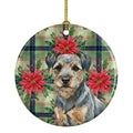 Blue and Tan Border Terrier Christmas PoinsettIas Ceramic Ornament Christmas Tree Hanging Decorations for Home Christmas Holiday, Party, Gift, 3 in, Multicolor