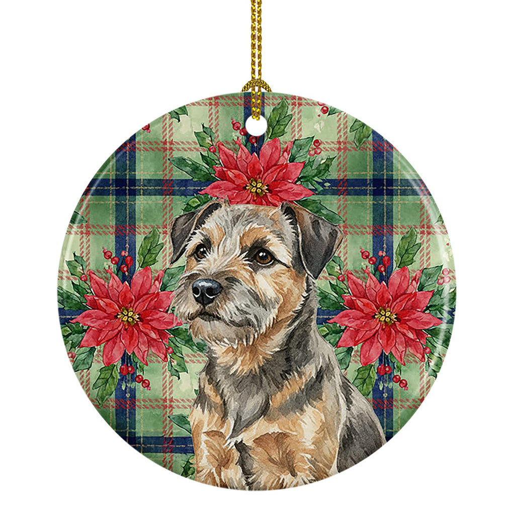 Grizzle and Tan Border Terrier Christmas PoinsettIas Ceramic Ornament Christmas Tree Hanging Decorations for Home Christmas Holiday, Party, Gift, 3 in, Multicolor