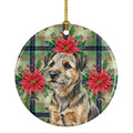 Grizzle and Tan Border Terrier Christmas PoinsettIas Ceramic Ornament Christmas Tree Hanging Decorations for Home Christmas Holiday, Party, Gift, 3 in, Multicolor