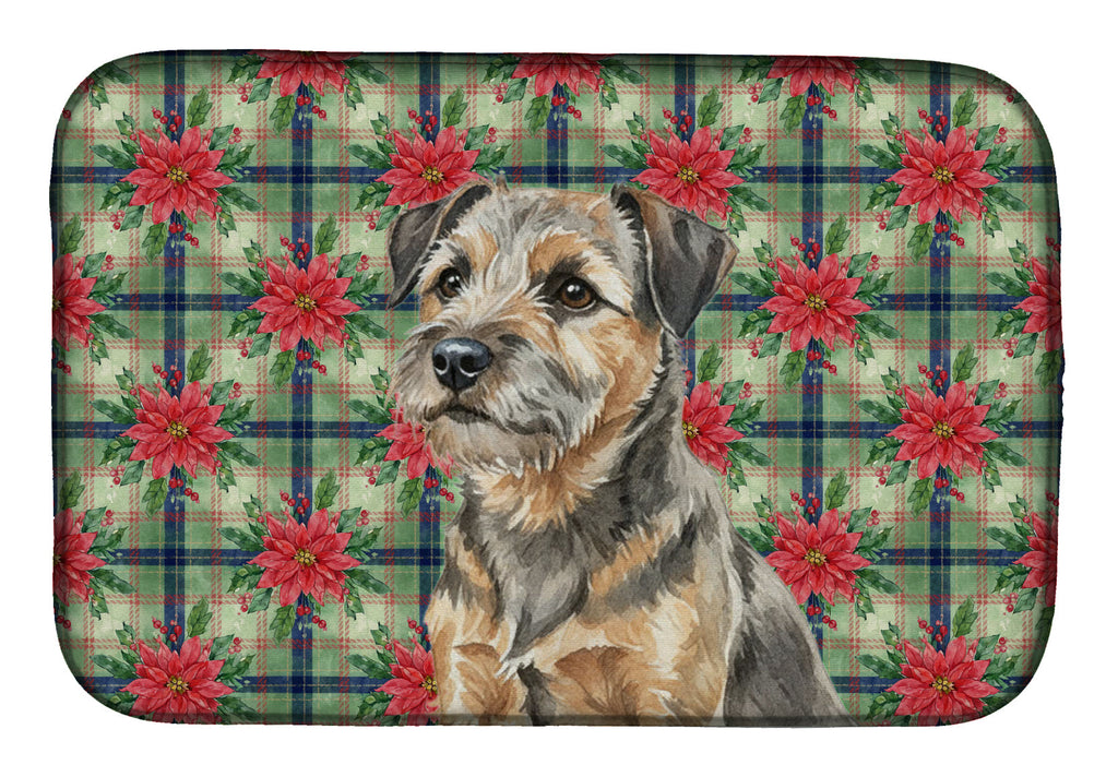 Grizzle and Tan Border Terrier Christmas PoinsettIas Dish Drying Mat Absorbent Dish Drying Mat Pad for Kitchen Counter Dish Drainer Mat for Countertop, 14 x 21", Multicolor
